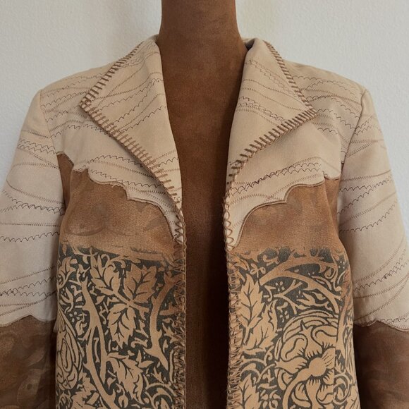 Coldwater Creek Women Size 12 Multi MixedPrint Faux Suede Contrast Stitch Jacket - Picture 6 of 14
